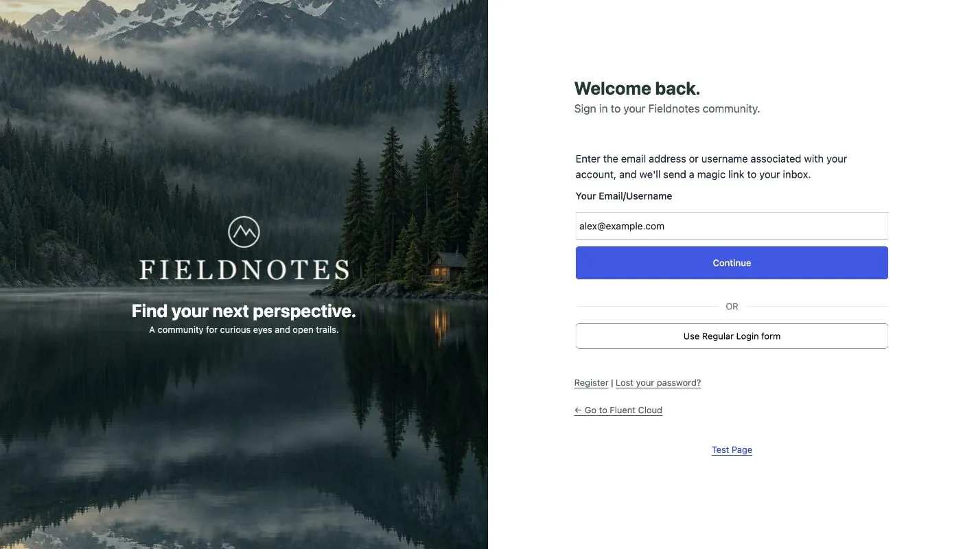 An email-based magic login form on a customised WordPress login page.